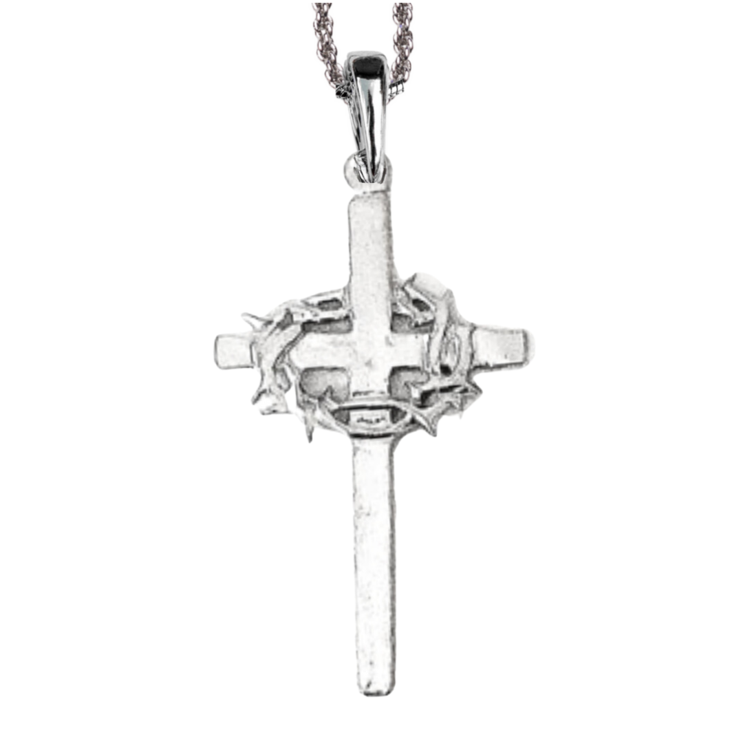 Silver Pewter Metal Cross with Thorns Necklace Top Gift Ideas - House of Morgan Pewter
