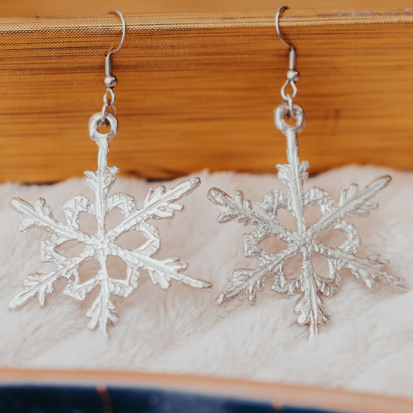 Large Snowflake Earrings - Pewter Snowflake Jewelry