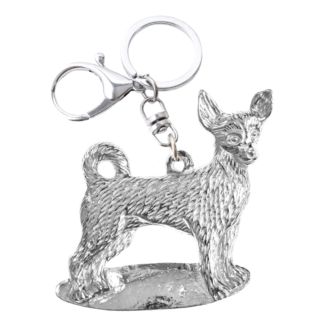 Silver Pewter Metal Chihuahua Key Chain Top Gift Ideas - House of Morgan Pewter