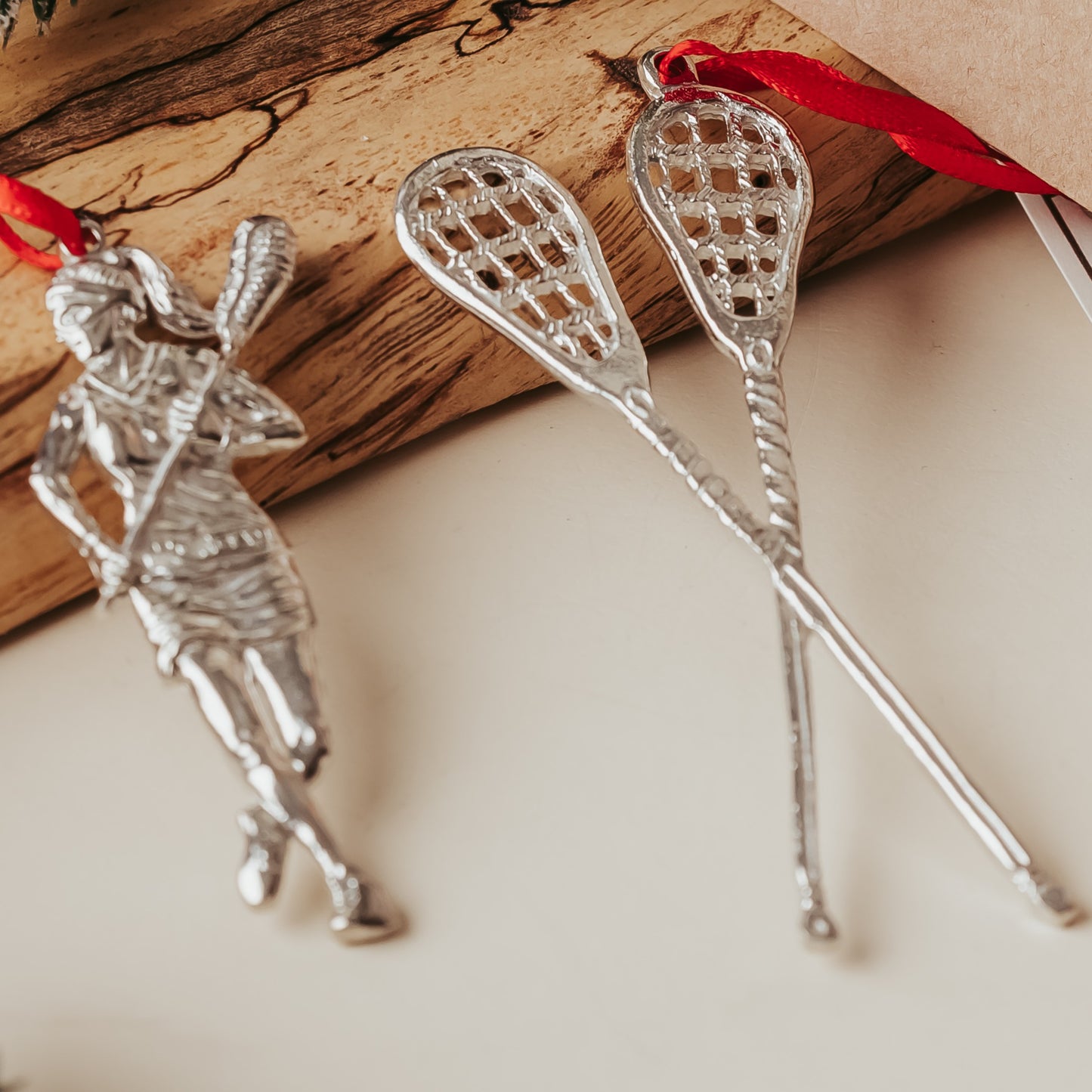 Lacrosse Pewter Ornaments - Female and Male Lacrosse Gifts