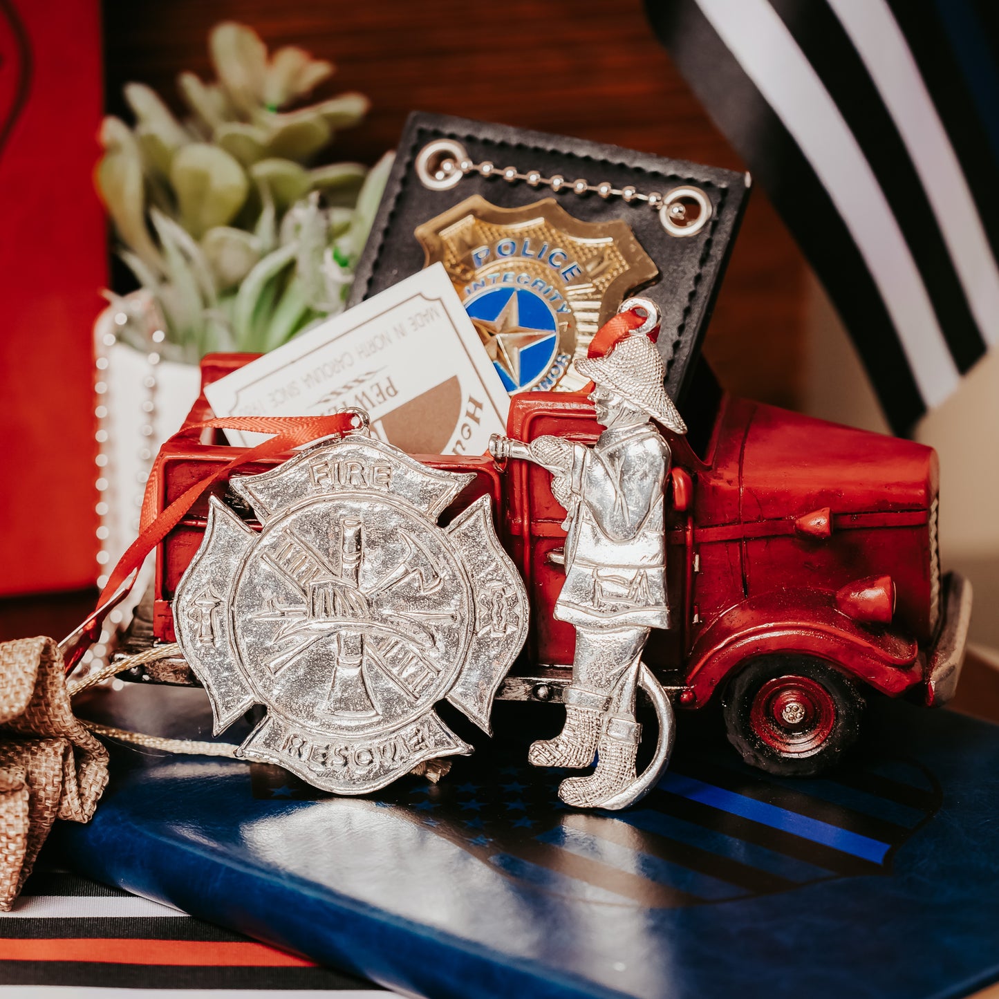 Firefighter Ornaments - Fireman - Fire Badge - Fire Truck - Fire and Rescue Gifts