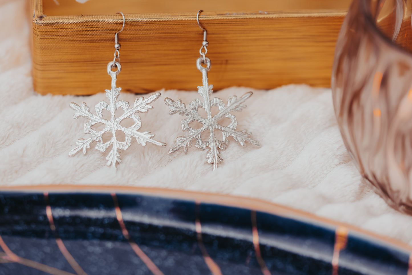 Large Snowflake Earrings - Pewter Snowflake Jewelry