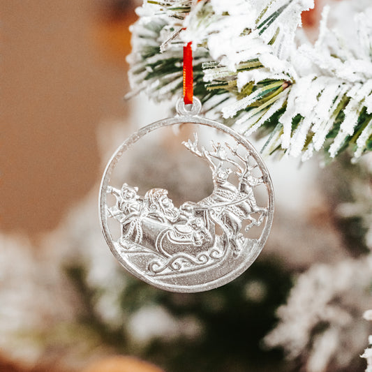 Pewter Santa in Flight Ornament